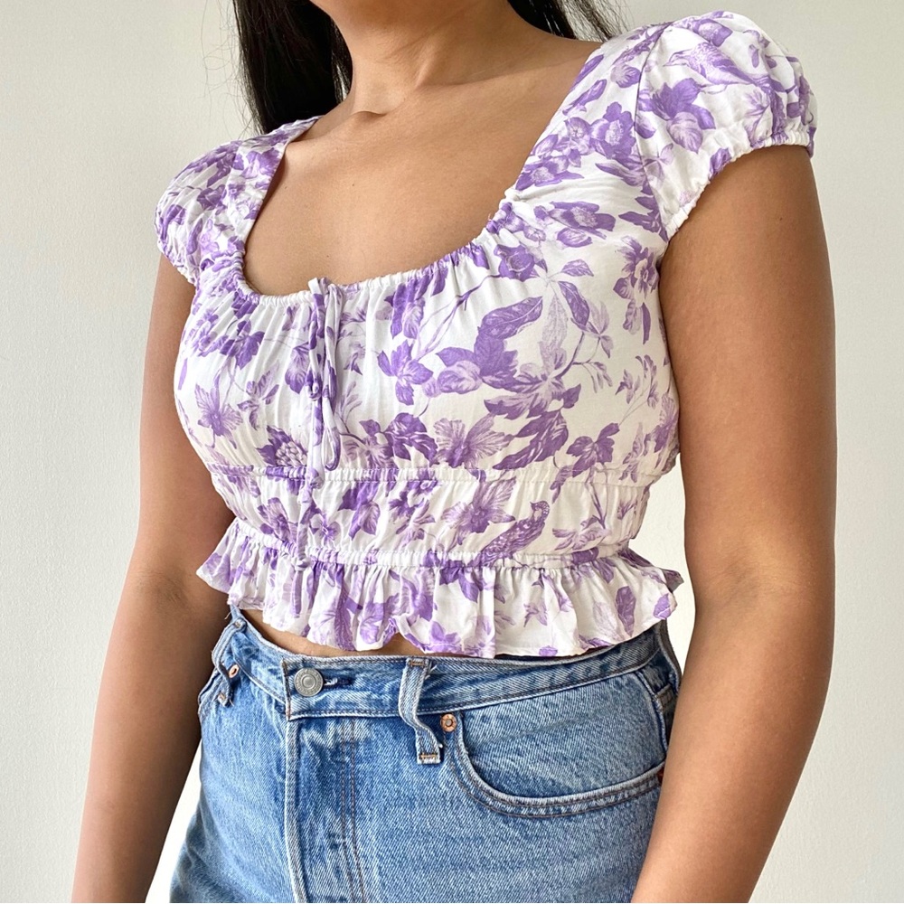 Majorelle Revolve Pegasus Floral Crop Top Peasant Milkmaid Cottagecore Pastel